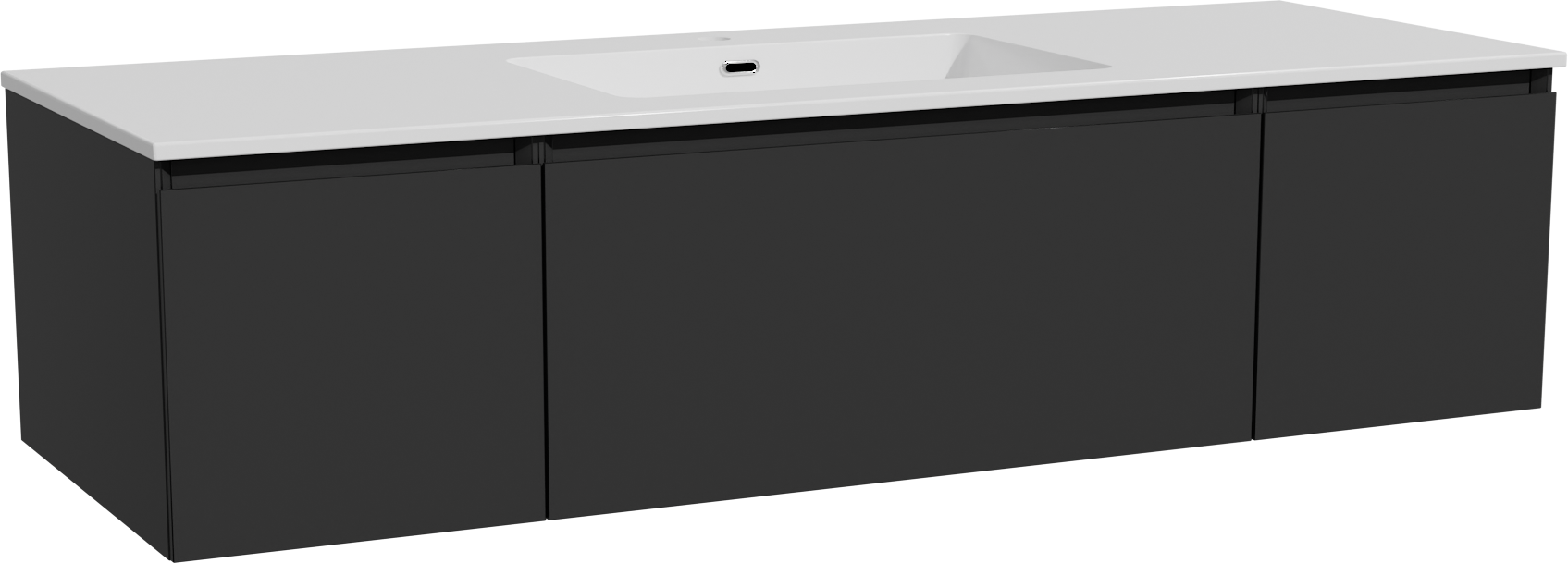Storke Edge badkamermeubel met Diva wastafel | B145 cm x D52 cm | Onderkast mat zwart | Wastafel in kleur wit | Zwevend | Enkele wastafel