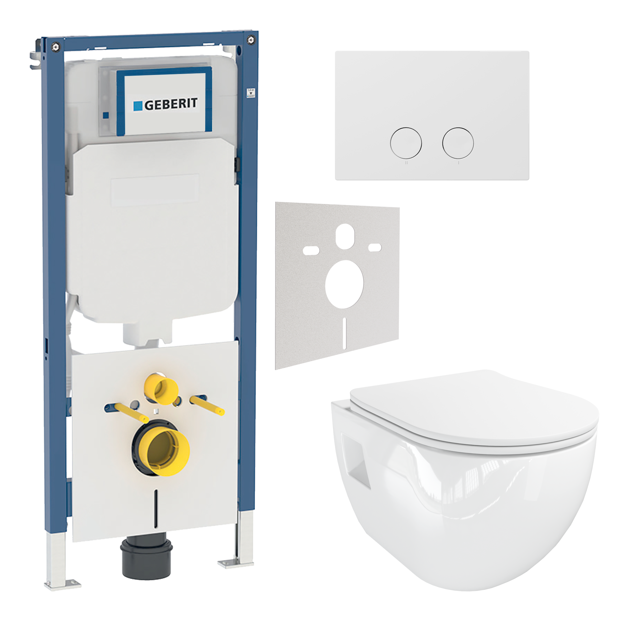 Geberit UP720 (2025) toiletset met Waldo hangtoilet | Glanzend wit | Geberit Duofix UP720 inbouwreservoir | Presa duwplaat glanzend wit