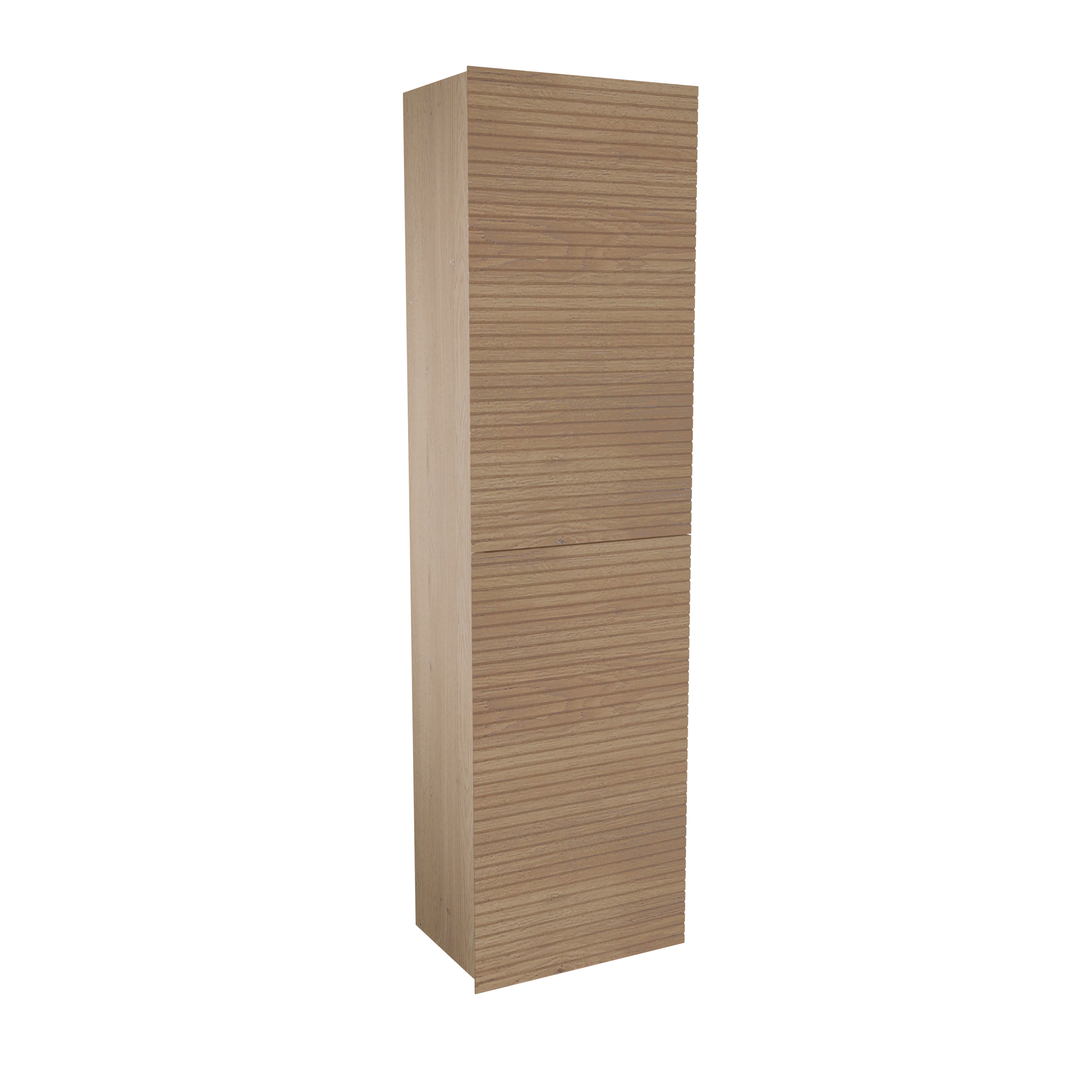Balmani Forma badkamerkast | B42 x D30 x H150 cm | Natuur eik | Scharnieren links en rechts | Massief hout | Horizontale symmetrische rechte ribbel