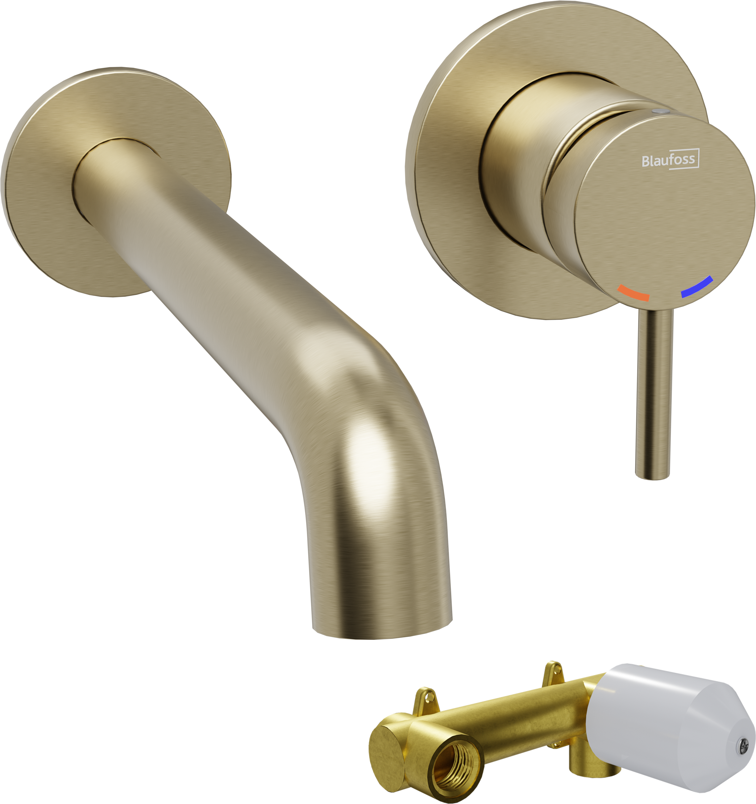 Blaufoss Round wastafelkraan, inclusief inbouwelement | Brushed Champagne Gold | Inclusief clickwaste afvoerplug | Inbouw