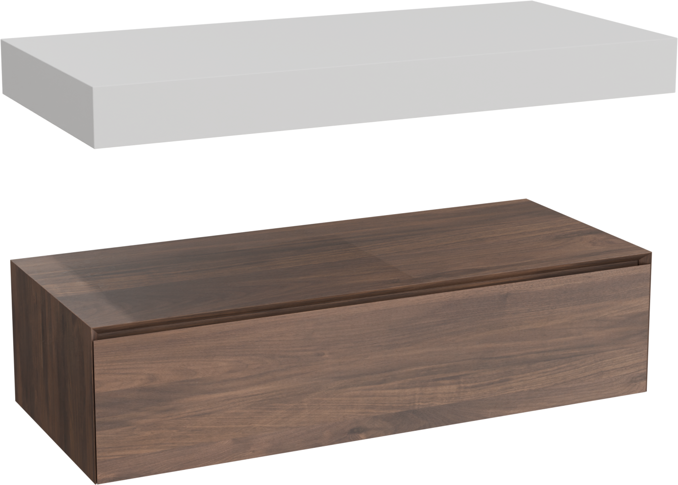 Balmani Mitra Elements badkamermeubel met Dominus Tablet voor waskom(men) | B120 cm x D55 cm | Onderkast massief Amerikaanse notelaar | Tablet voor waskom(men) in kleur wit | Zwevend | Enkel of dubbel tablet