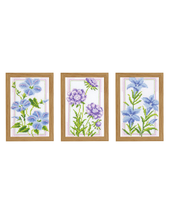 Broderipakke Bilder Lilla blomster 3-pk