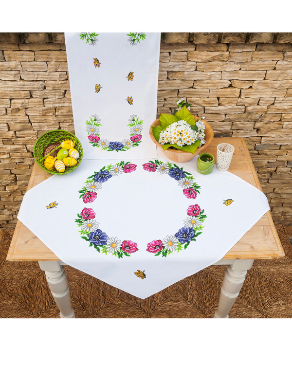 Broderikit Duk Färgglada blommor med eller utan garn