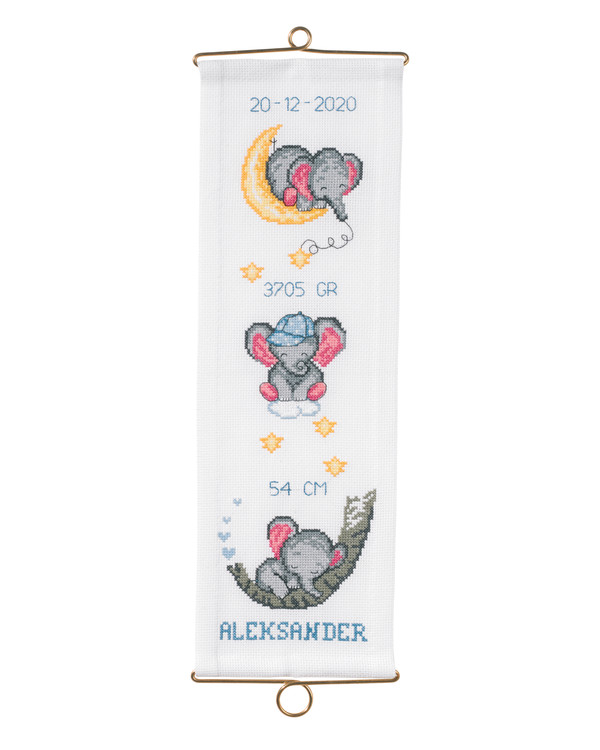 Broderikit Dåbs-klokkestreng Elefanter Rosa, Blå