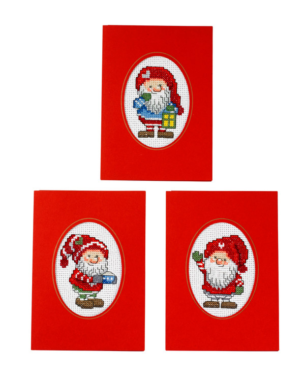 Broderipakke Julekort Snille nisser 3-pk