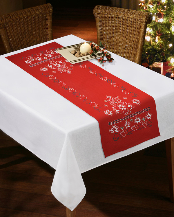 Broderikit Löpare Julmotiv på svart, Röd