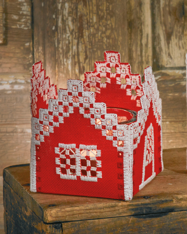 Broderikit Jule-deko hardanger hvidt, Rød