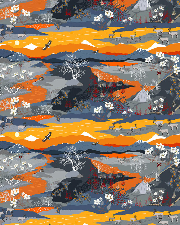Metrikangas Digitaalipainatus Tunturivaellus, Oranssi