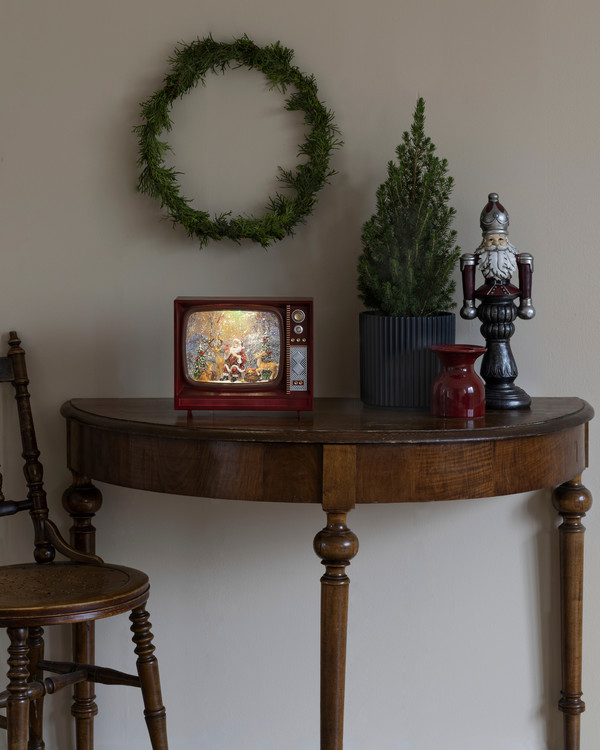 Weihnachtsdekoration Wassergefülltes TV LED Wichtel und Rentier, Braun