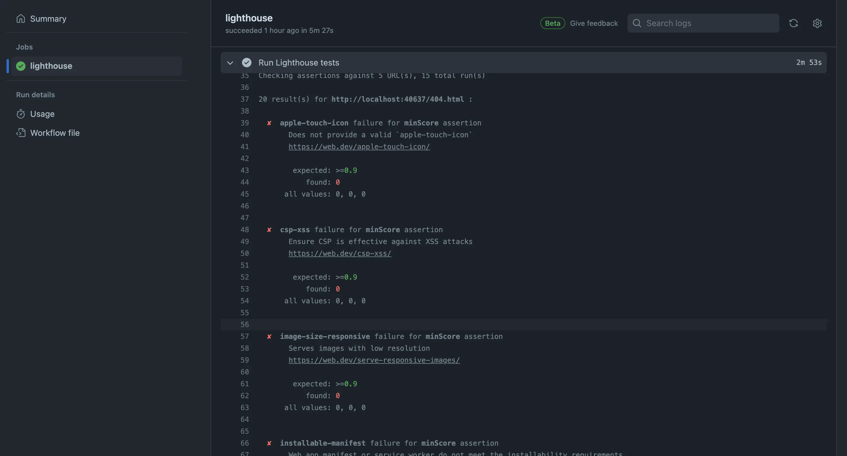 Lighthouse CI GitHub Actions Report