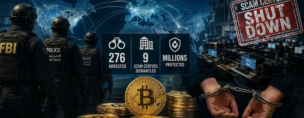 Global Crypto Fraud Crackdown Leads to 276 Arrests and Nine Scam Centers Shut Down in Major FBI, Dubai Police, and China Operation