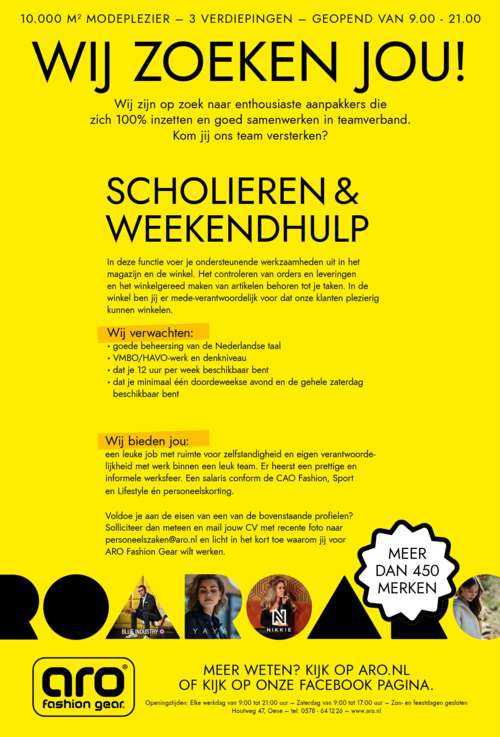 Vacature Scholieren En Weekendhulp Aro