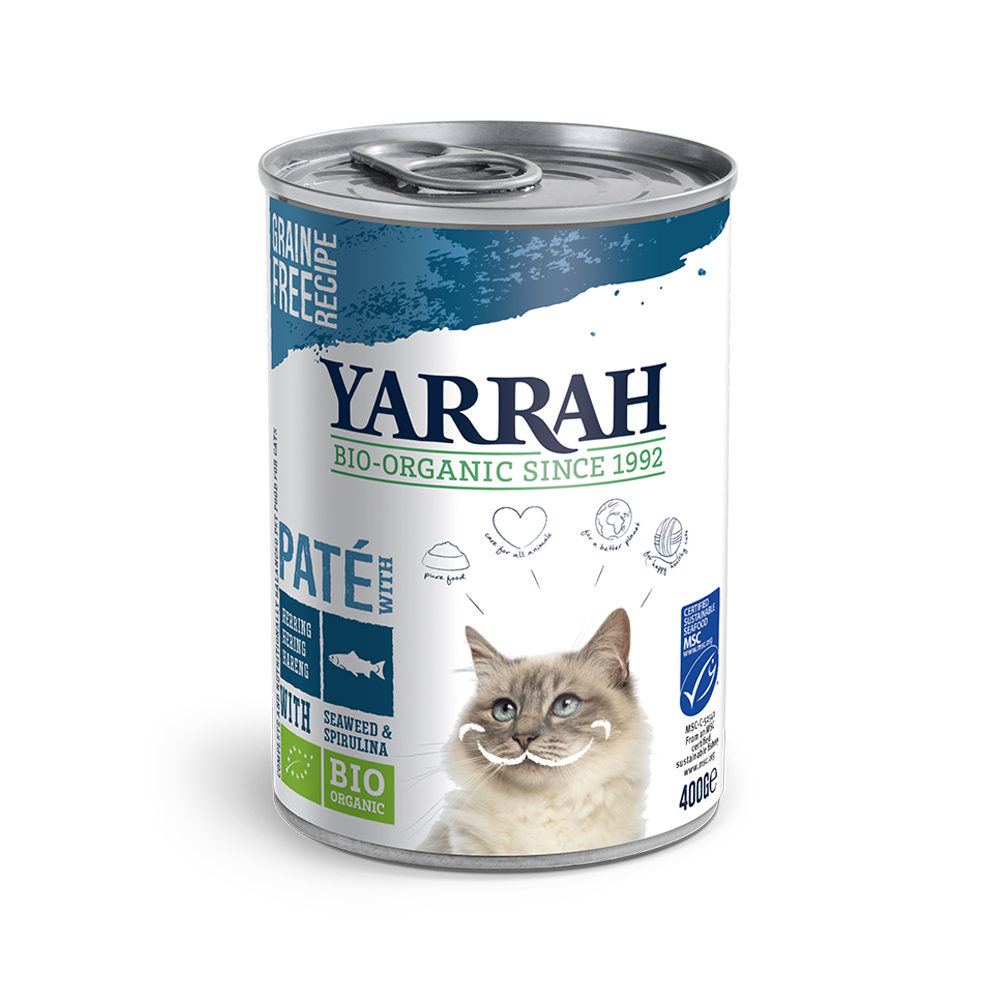 Yarrah Bio Paté Katzenfutter – Dosen – Fish mit Spirulina und Meeresalgen – 12 x 400 g