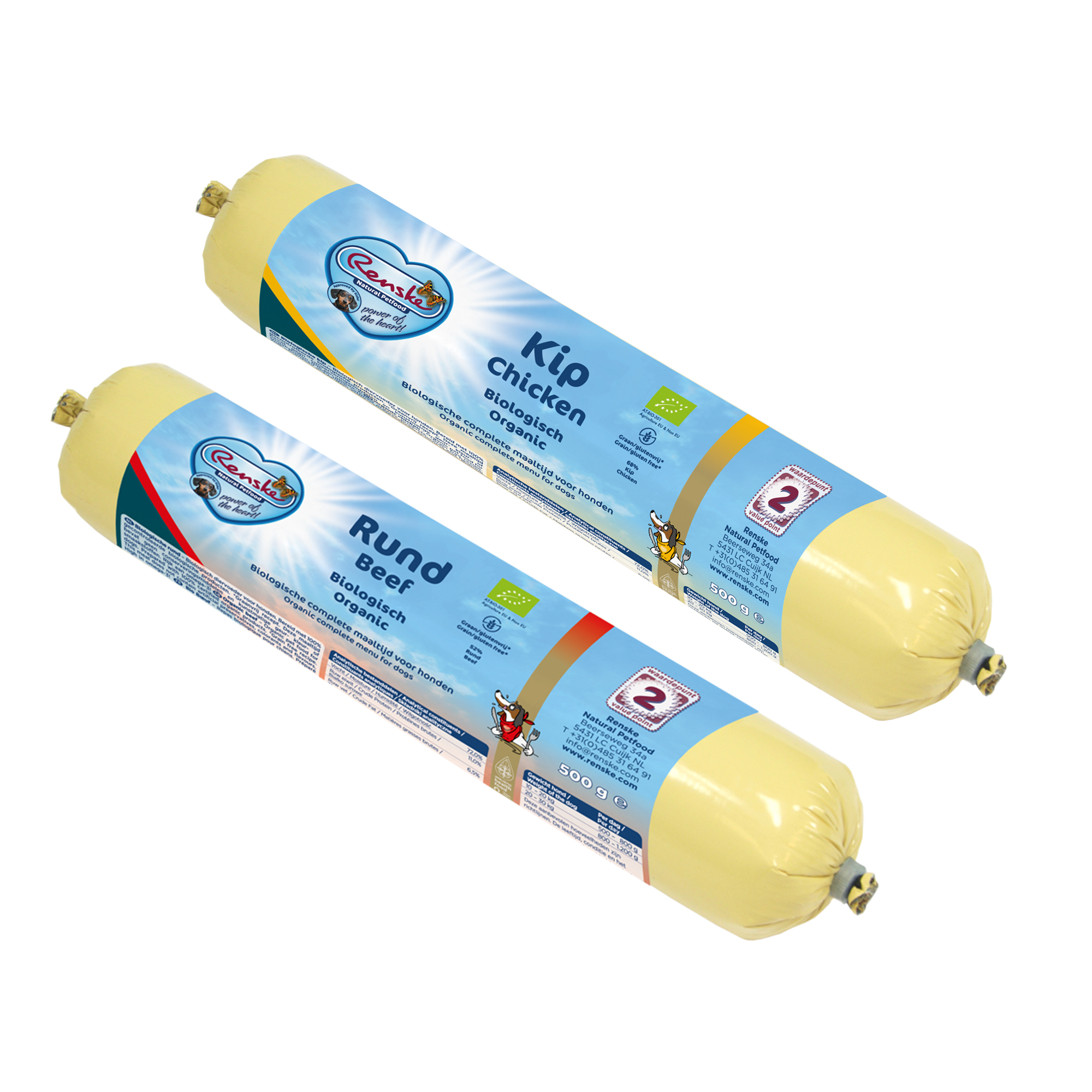 Renske biologisches Hundefutter – Huhn – 3 x 500 g (Wurst)