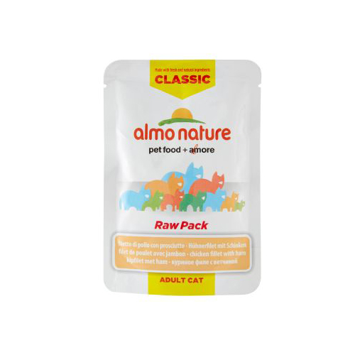 Almo Nature HFC Raw Pack Hundefutter – Frischebeutel – Huhn & Schinken – 24 x 55 g