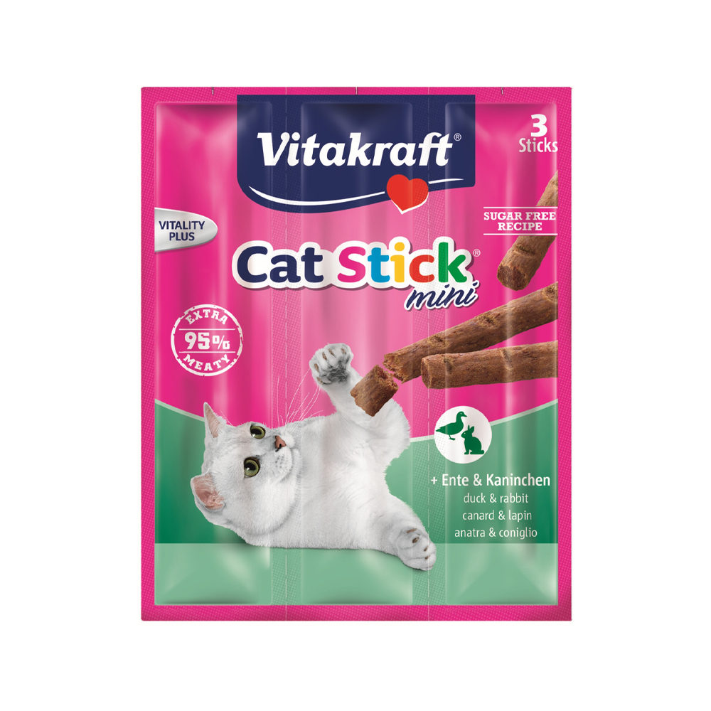 Vitakraft Cat Stick Mini – Ente & Kaninchen – 3 Stöcke