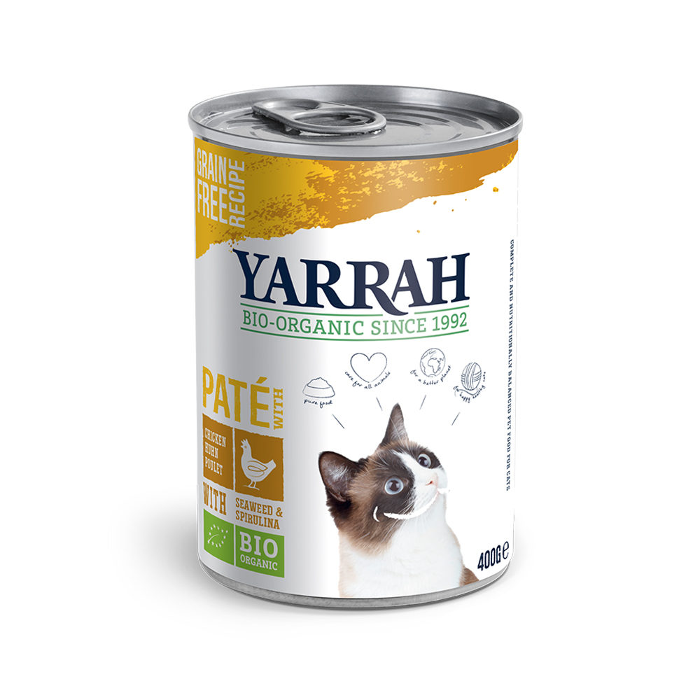Yarrah Bio Paté Katzenfutter – Dosen – Huhn mit Spirulina und Meeresalgen – 12 x 400 g