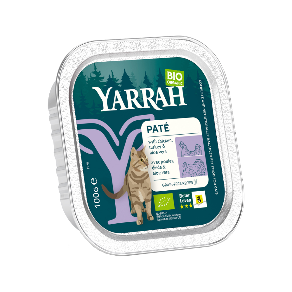 Yarrah Bio Paté Katzenfutter – Schälchen – Huhn und Truthahn – 16 x 100 g