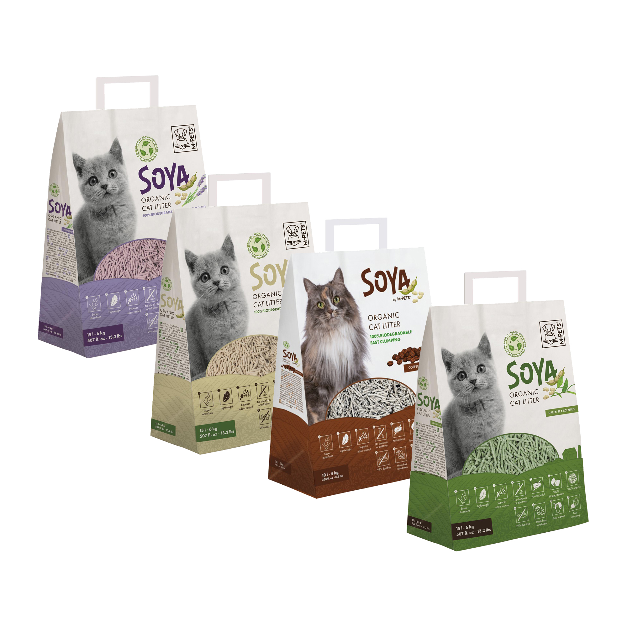 M-PETS – Soya Katzenstreu – 6 kg – 15 L – Lavendelaroma
