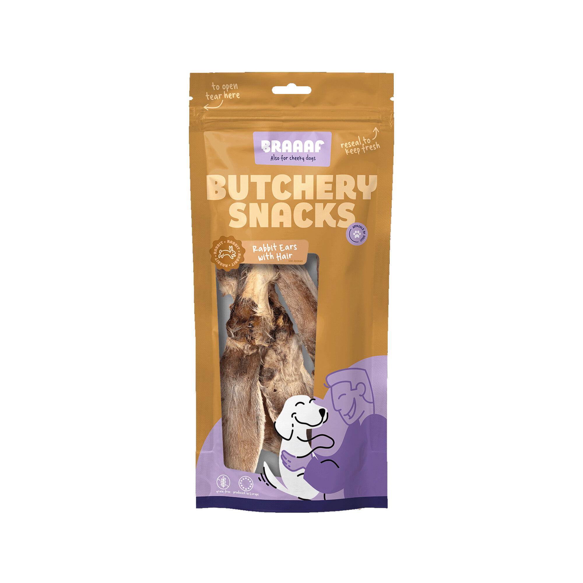 Braaaf Kaninchenohren mit Haar – 80 g