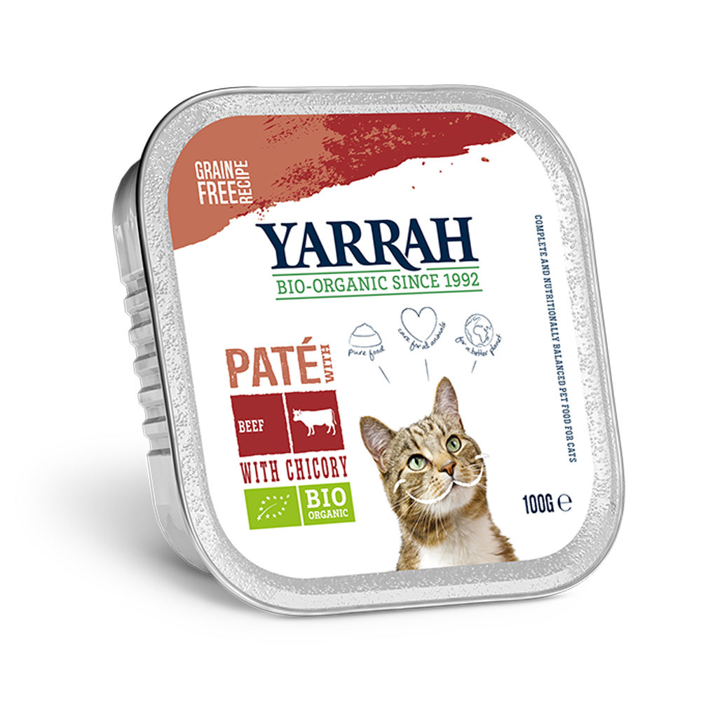 Yarrah Bio Paté Katzenfutter – Schälchen – Rind mit Chicorée Bio – 16 x 100 g