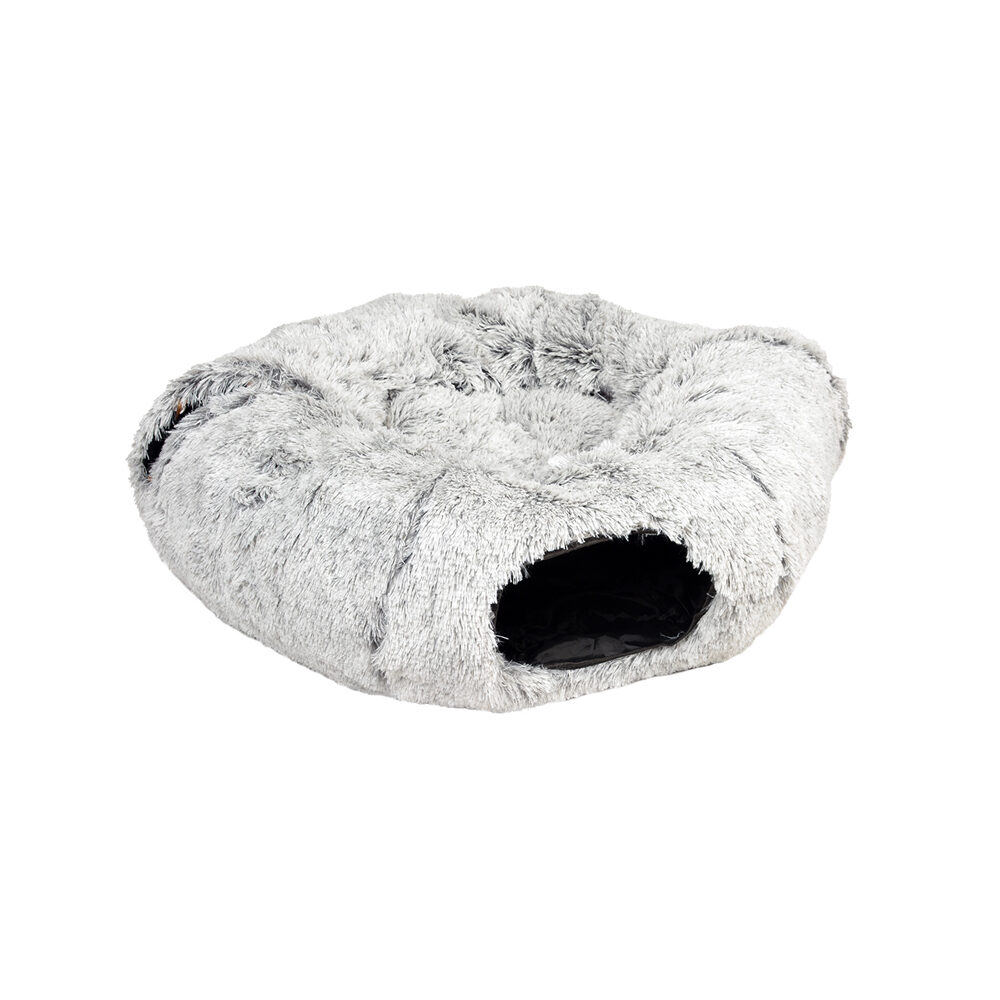 Duvo+ Snug Katzentunnel & Donut-Bett – 80 x 80 x 25 cm – Hellgrau