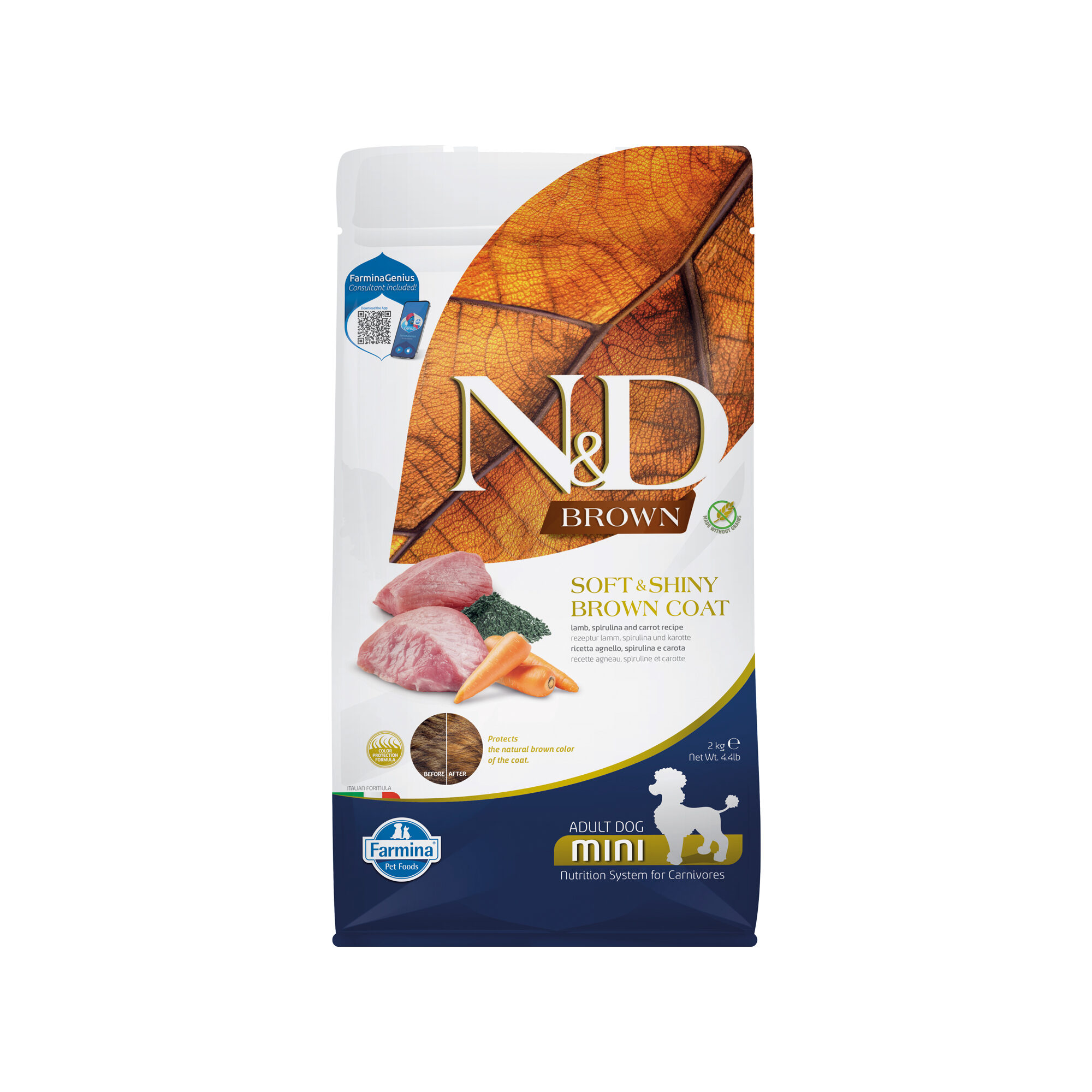 Farmina N&D Brown Adult Dog Mini – Lamm, Spirulina und Karotte – 2 kg