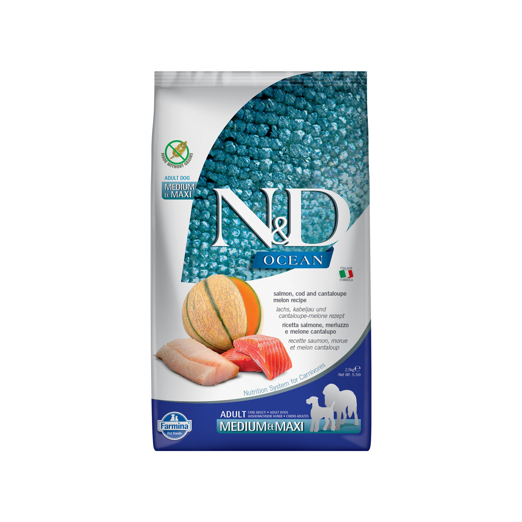Farmina N&D Ocean Adult Dog Medium & Maxi – Lachs, Kabeljau und Melone – 2,5 kg