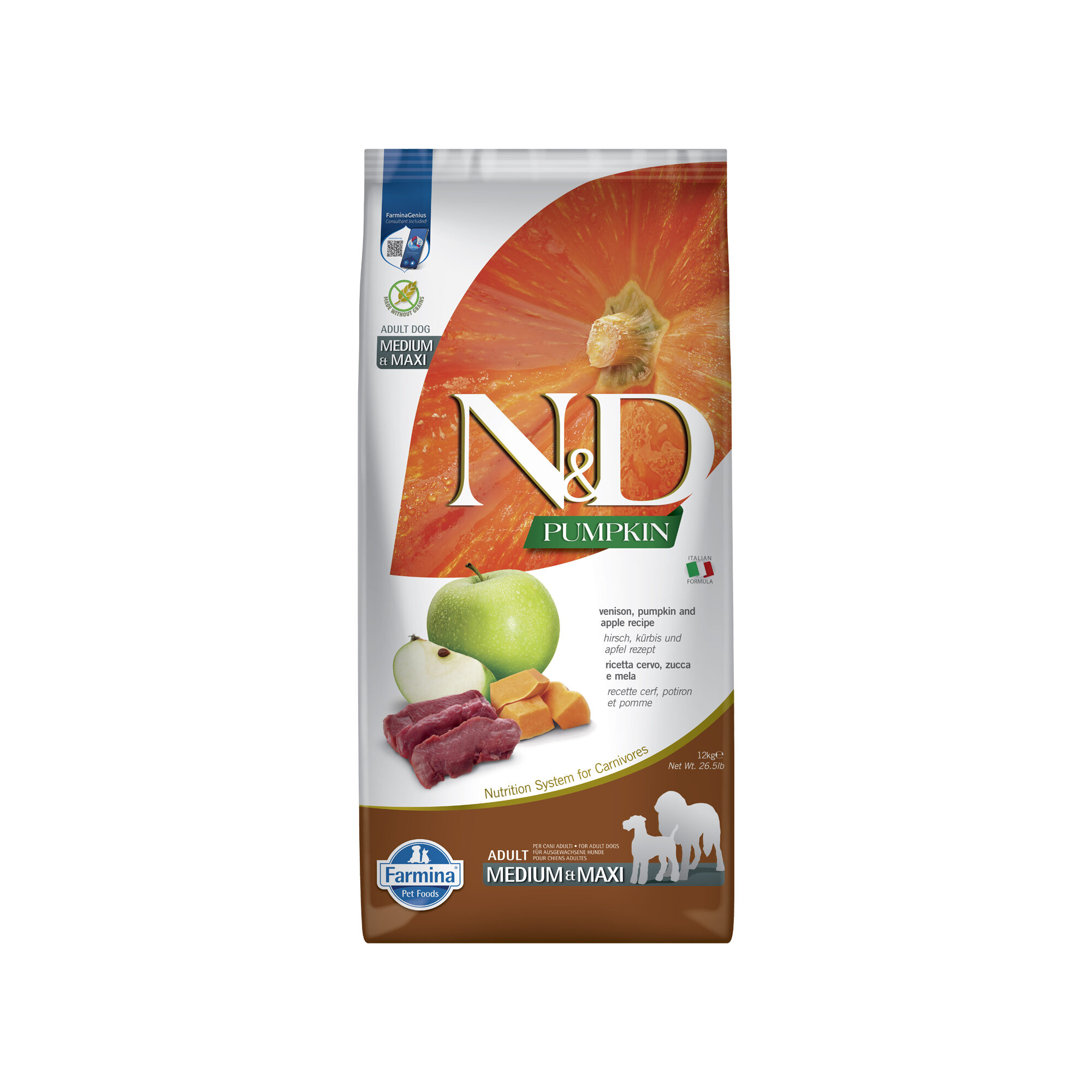 Farmina N&D Pumpkin Hirsch und Apfel Adult Dog Medium & Maxi – 12 kg