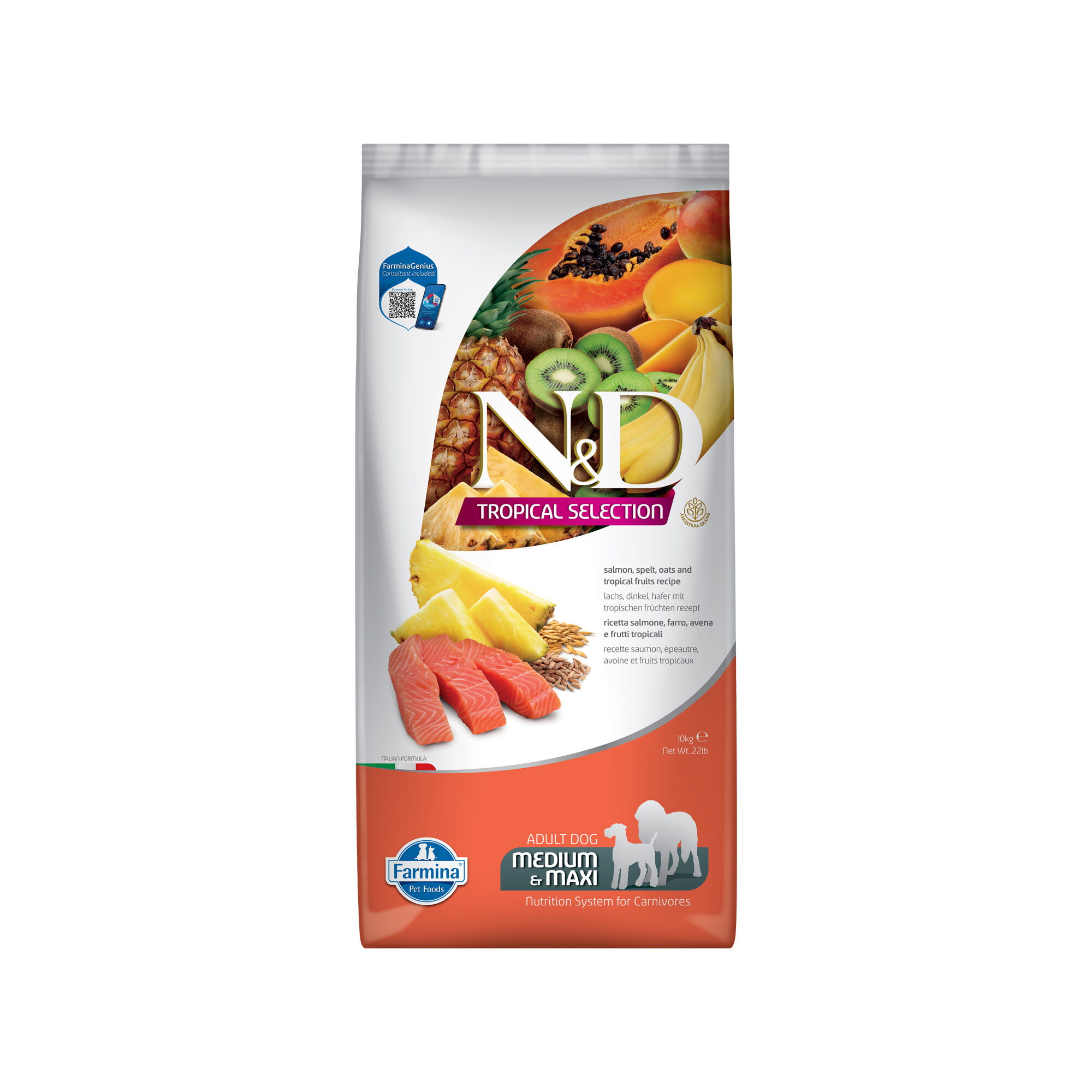 Farmina N&D Tropical Adult Dog Medium & Maxi – Lachs – 10 kg