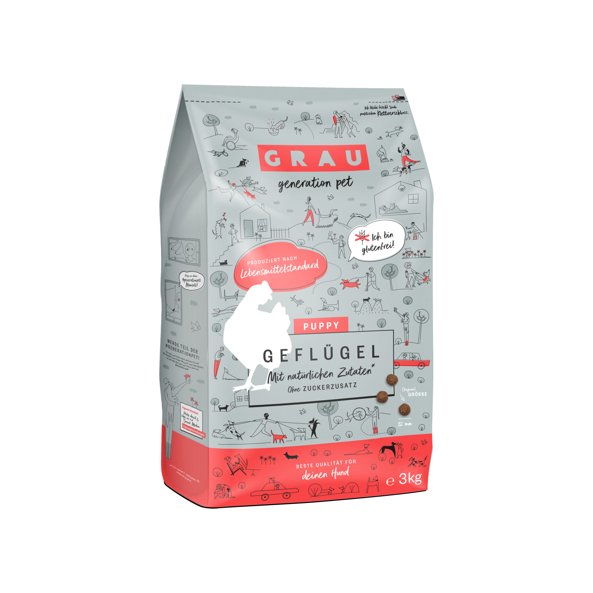 Grau Glutenfreies Hundefutter Welpe Geflügel – 12 kg