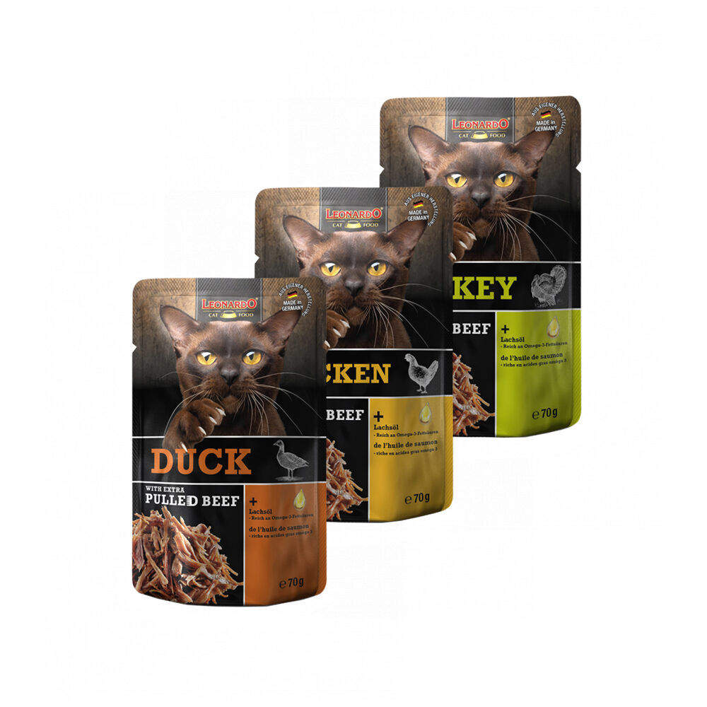 Leonardo – Chicken + Extra Pulled Beef – Pouch – 16 x 70 g