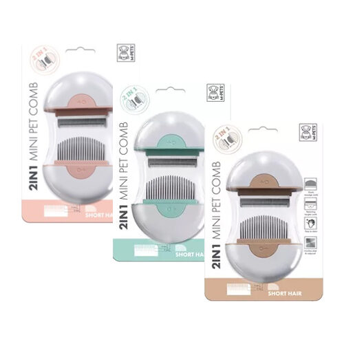 M-Pets 2-in-1-Minikamm für kurze Haar – Braun – 9 x 9 x 3 cm