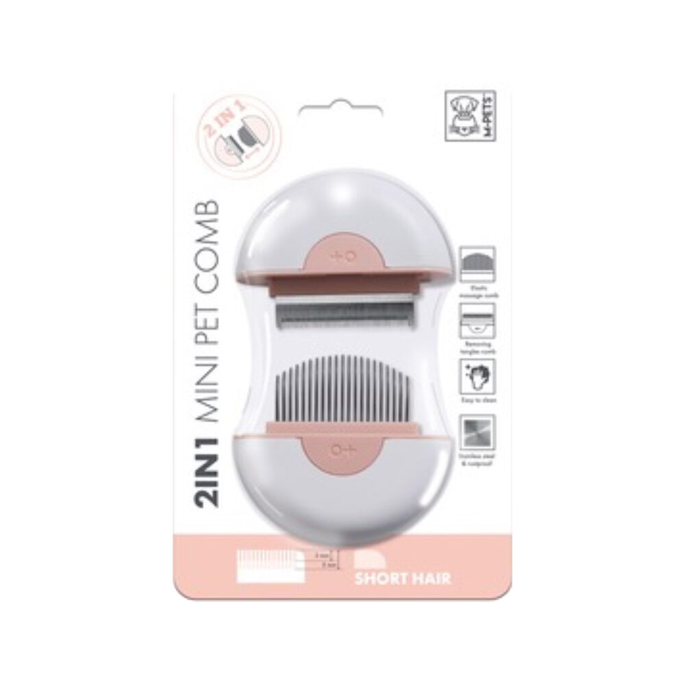 M-Pets 2-in-1-Minikamm für kurze Haar – Braun – 9 x 9 x 3 cm