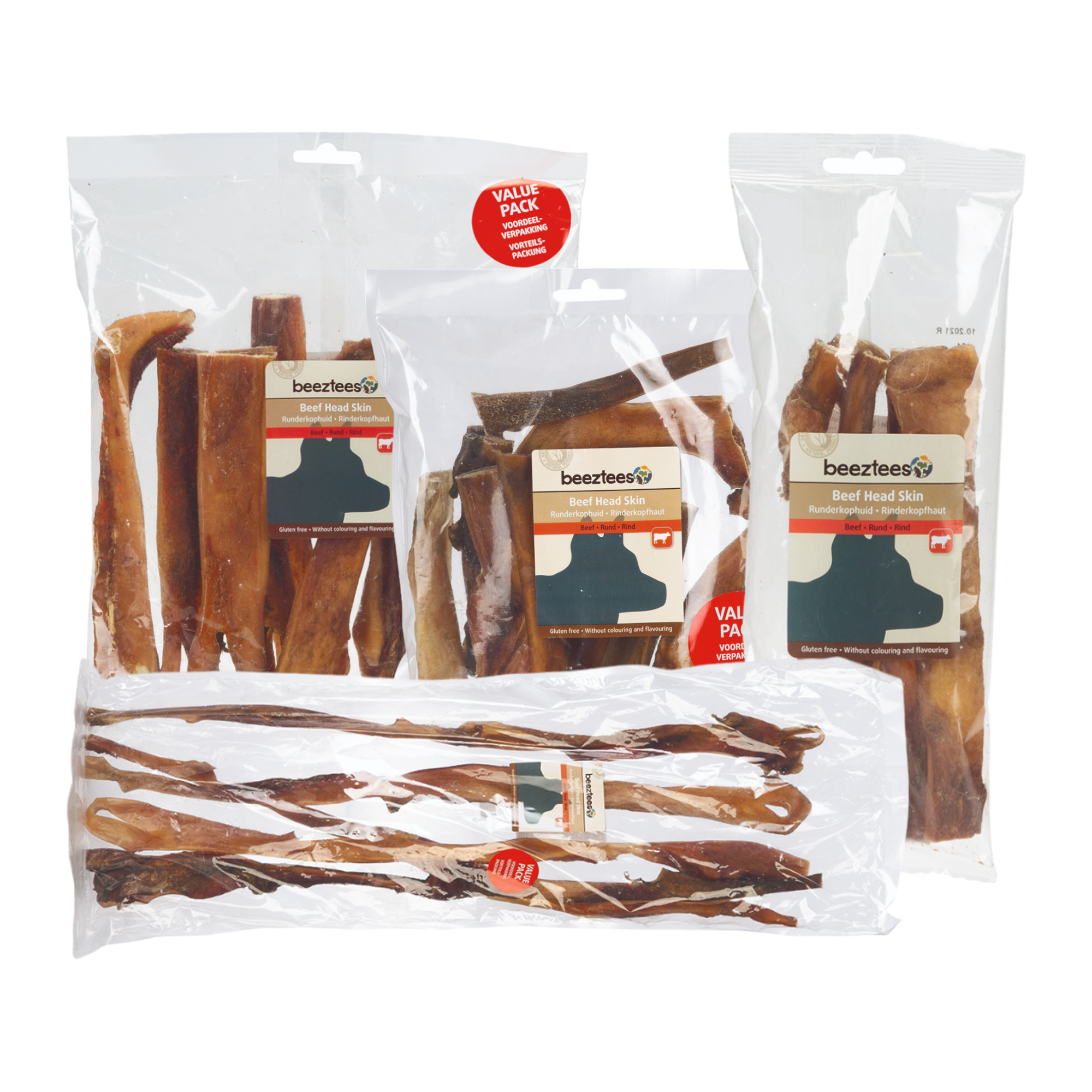 Beeztees Rinderkopfhaut Vorteilspaket – 10 x 20 cm – 460 g