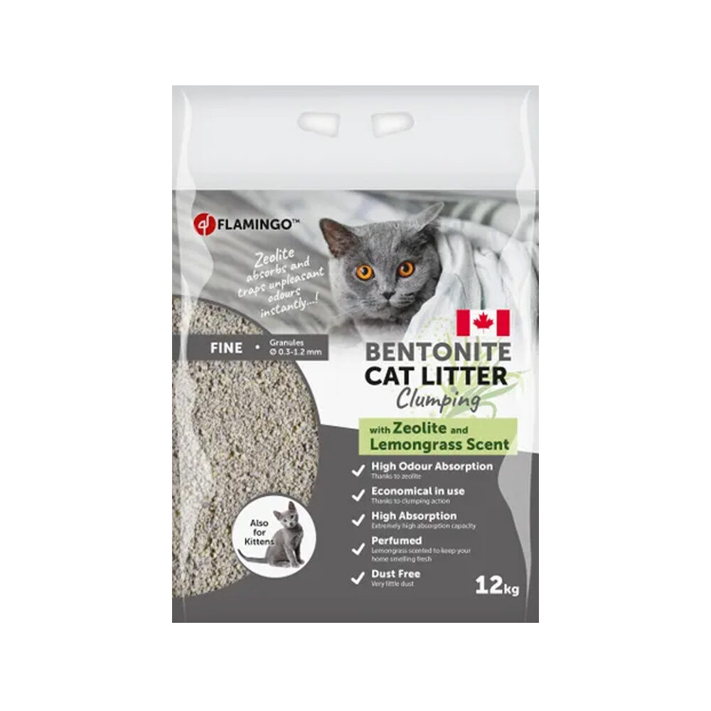 Flamingo Katzenstreu Zitronengras & Grünes Zeolith – 12 kg