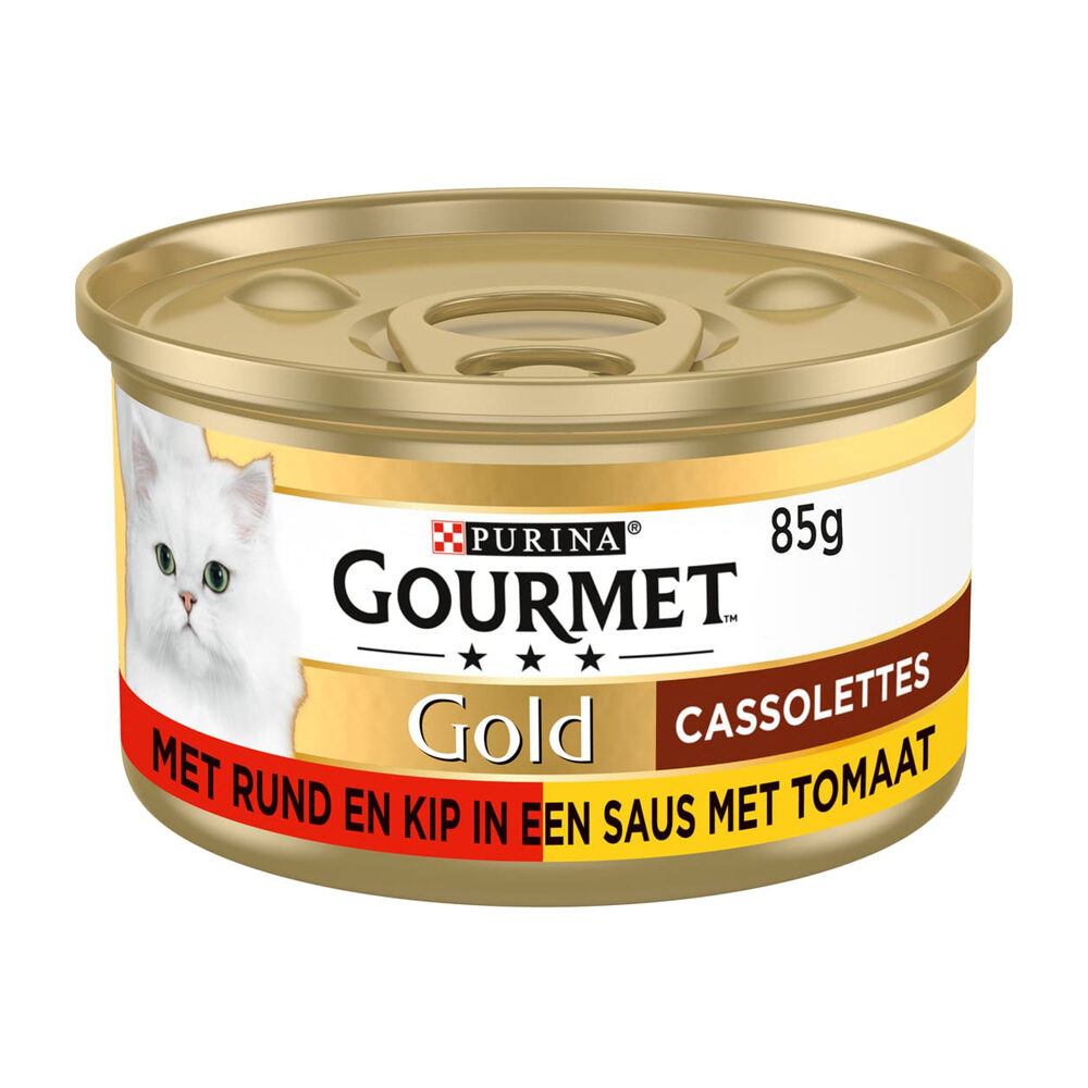 Purina Gourmet Gold Cassolettes – Rindfleisch und Huhn – 24 x 85 g