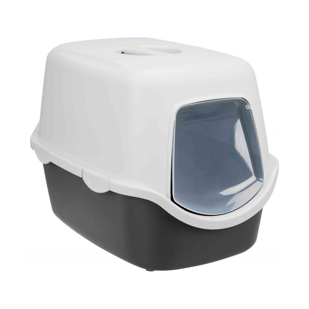 Katzentoilette Vico mit Haube – Aquamarin / Weiß