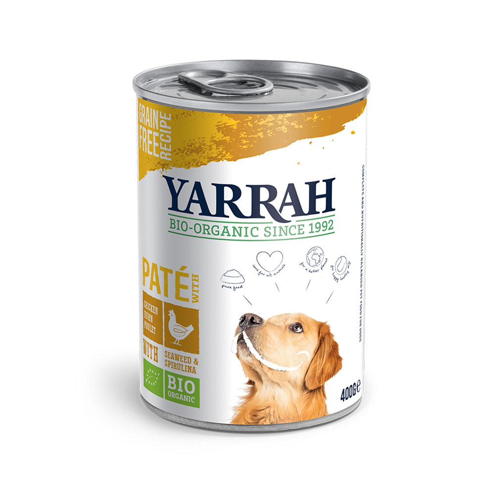 Yarrah Bio Paté Hundefutter – Dosen – Huhn mit Spirulina und Meeresalgen – 12 x 400 g