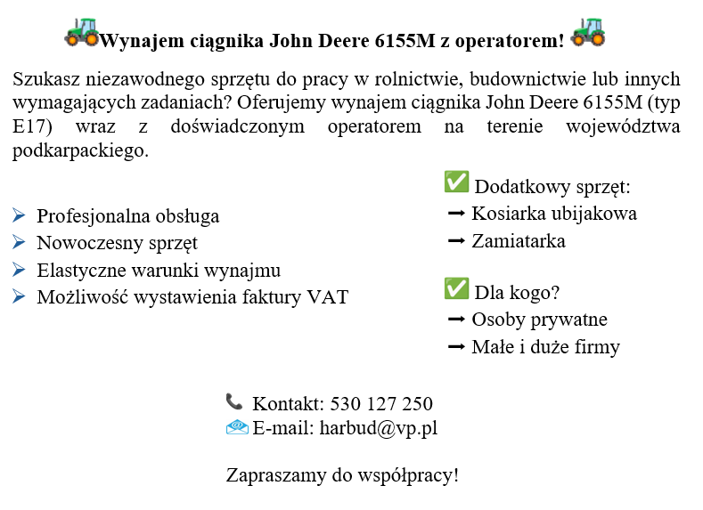 Wynajmę ciągnik John Deere wraz z operatorem - zdjęcie 1