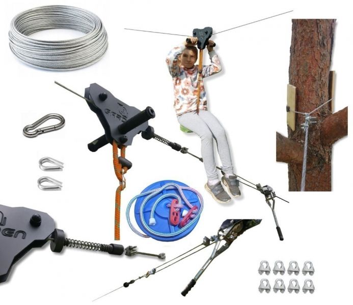 Tyrolka zjazd linowy z siedziskiem liną lina 50m bloczek podwójny - zdjęcie 2