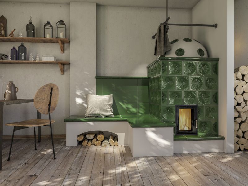 Zdrowy piec kaflowy nowej generacji z widokiem ognia. - zdjęcie 7