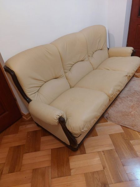 Kanapa skórzana kremowa - zdjęcie 1