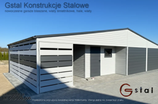 Garaż blaszany 12×6 z wiatą i pomieszczeniem gospodarczym