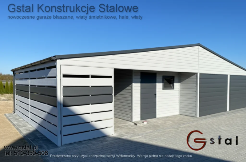 Garaż blaszany 12×6 z wiatą i pomieszczeniem gospodarczym - zdjęcie 1
