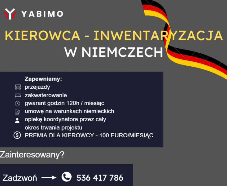 Inwentaryzacja Niemcy 2024. Kierowca - pracownik inwentaryzacji   - zdjęcie 1