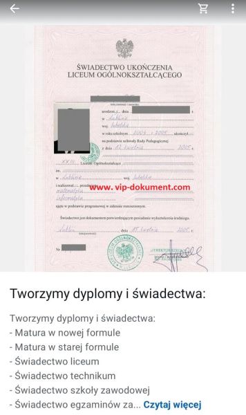 Kup świadectwo maturę dyplom polskie szkoły i uczelnie - zdjęcie 1