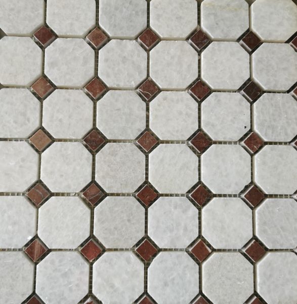 Mozaika marmurowa oktagonalna dwukolorowa 30,5x30,5x1 poler - zdjęcie 4