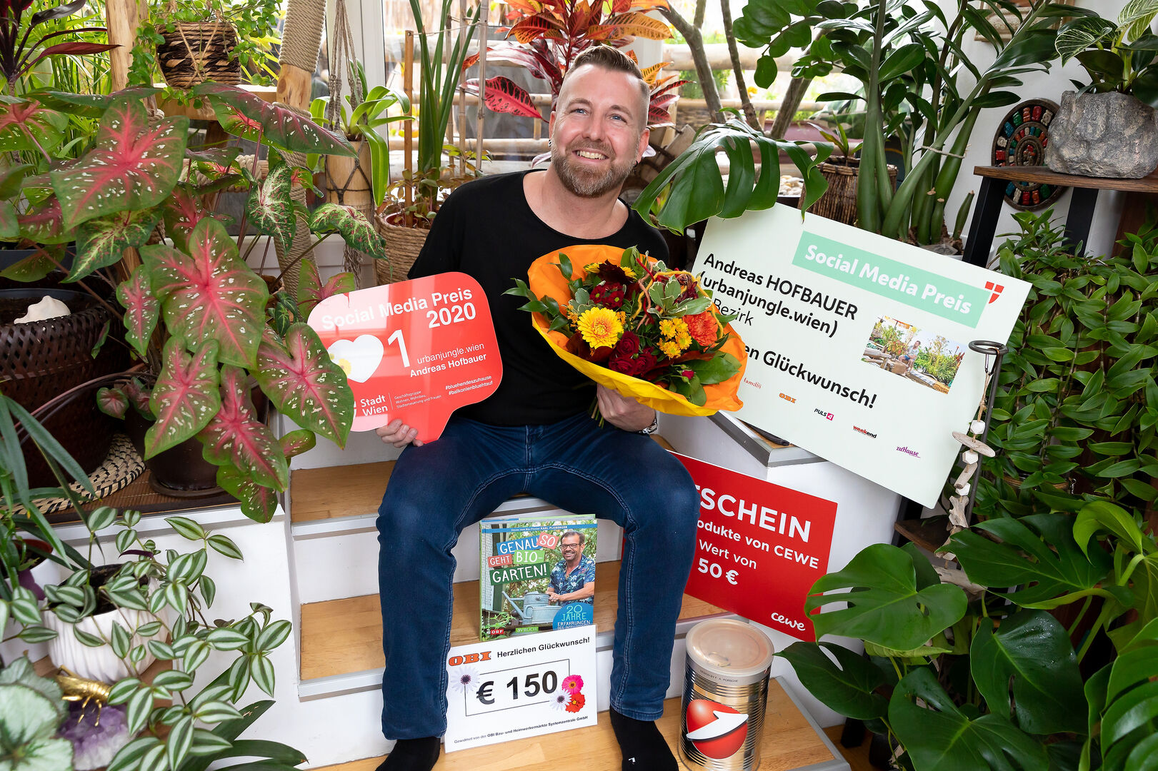 Sieger mit Blumen