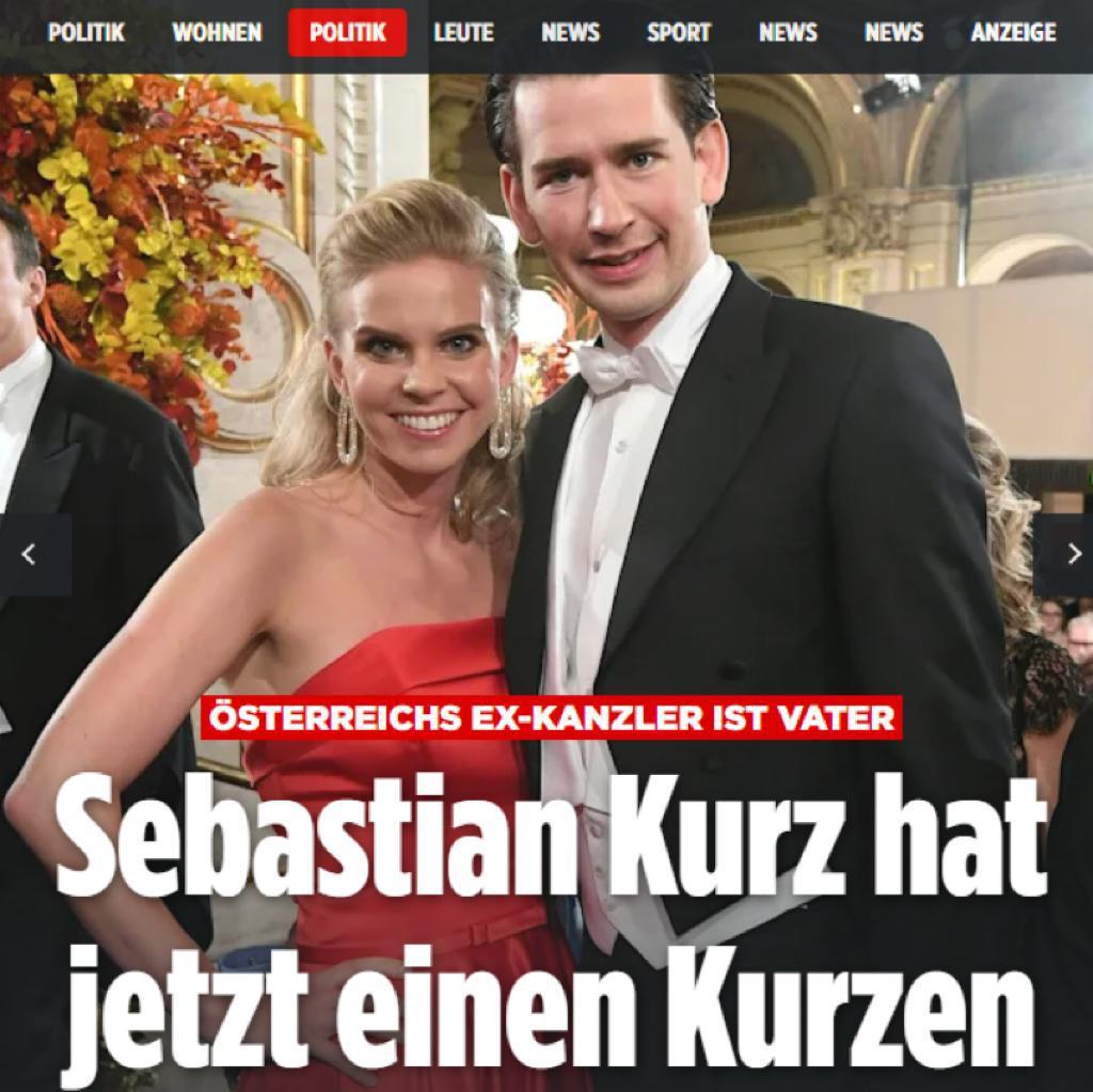 Ein Screenshot der Bild-Website: Zu sehen ist ein Foto von Susanne Thier und Sebastian Kurz am Opernball. Darunter die Schlagzeile: "Österreichs Ex-Kanzler ist Vater. Sebastian Kurz hat jetzt einen Kurzen"